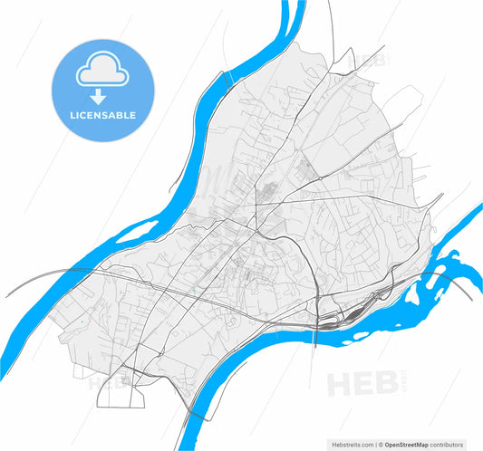 Caluire-et-Cuire, Rhône, France, high resolution vector map - Instant download PDF and JPG