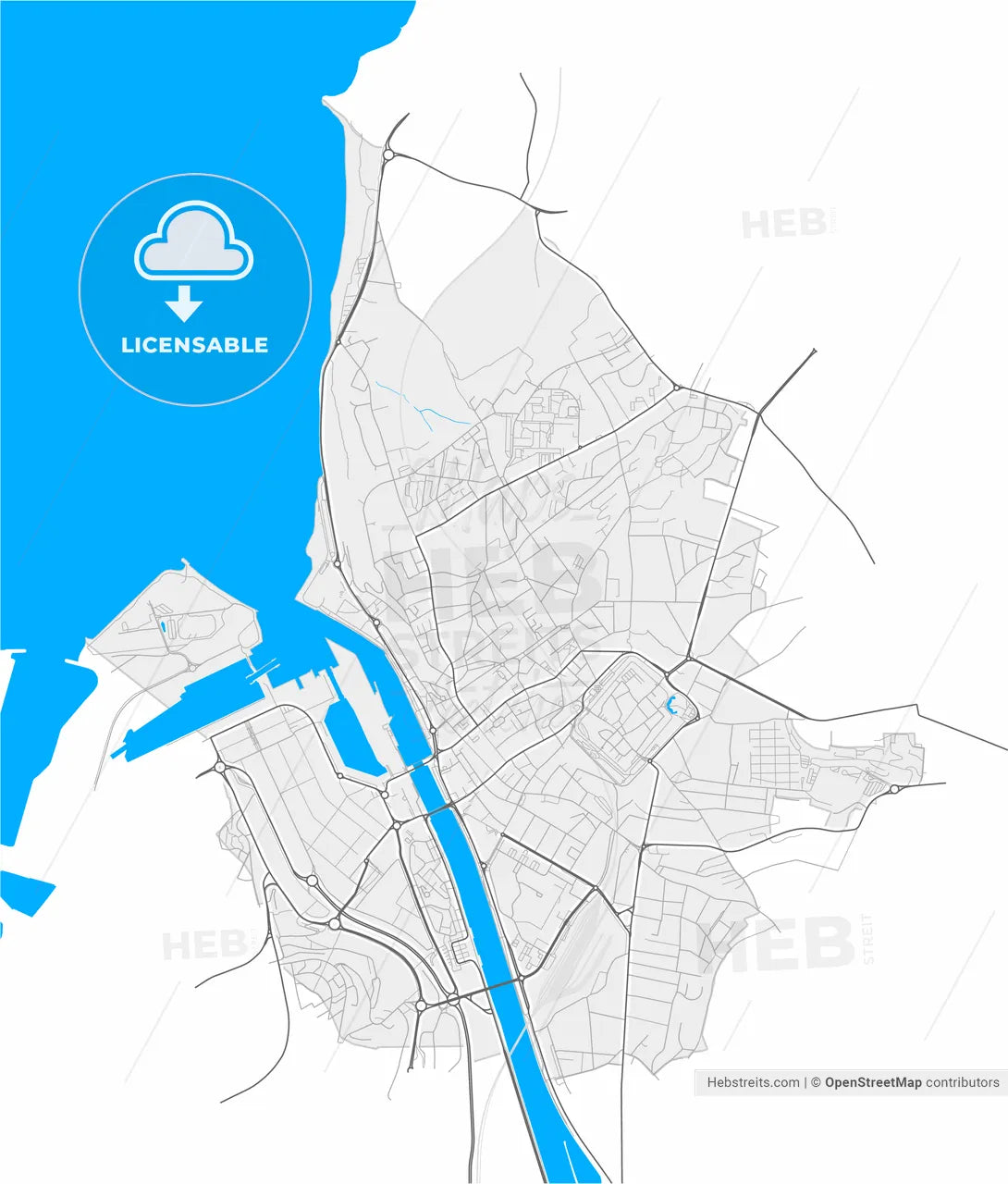 Boulogne-sur-Mer, Pas-de-Calais, France, high resolution vector map - Instant download PDF and JPG