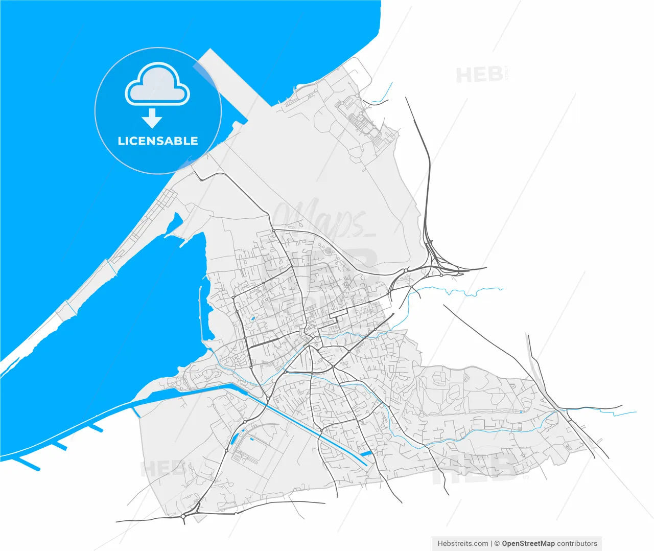 Marignane, Bouches-du-Rhône, France, high resolution vector map - Instant download PDF and JPG