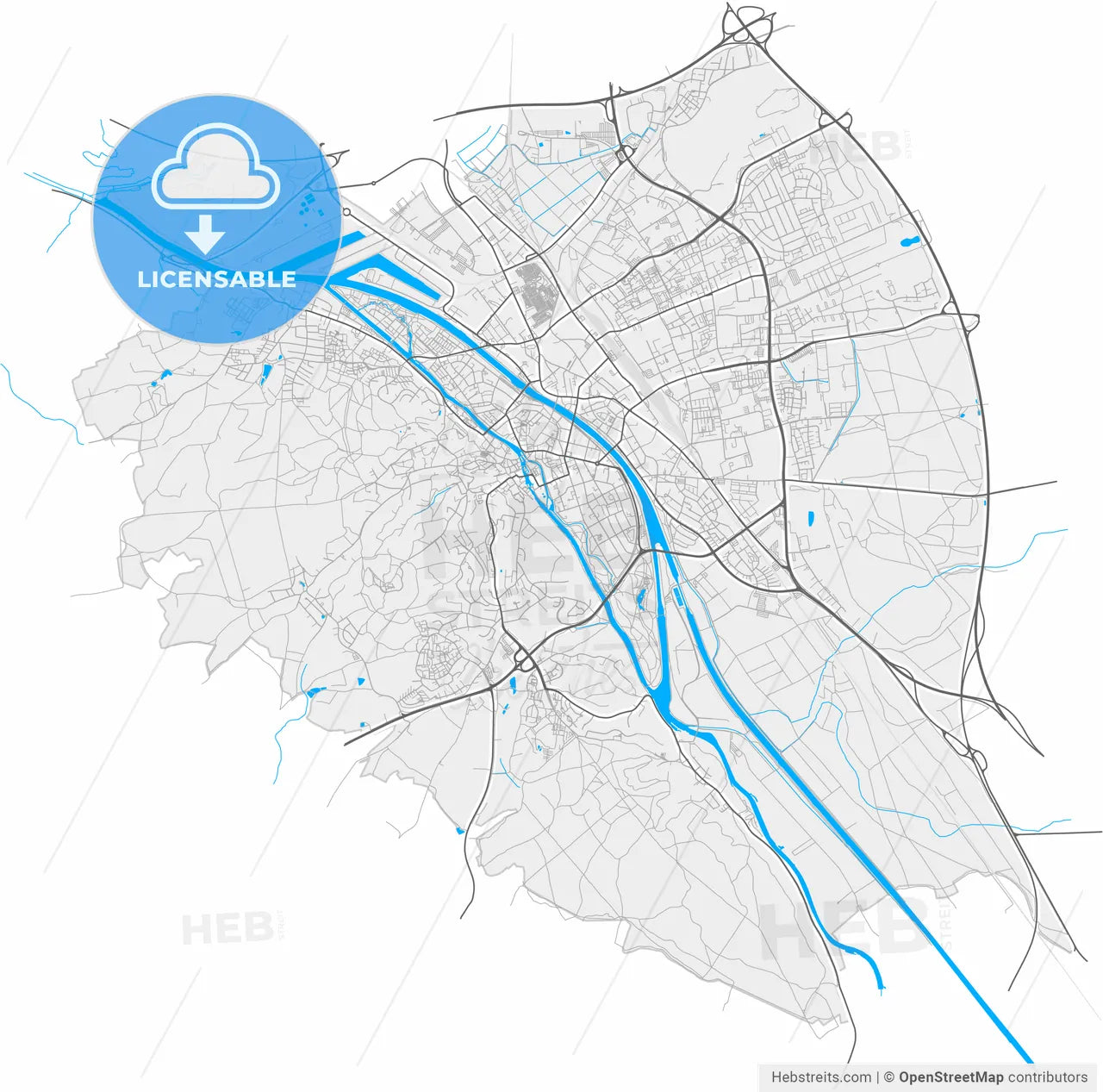 Bamberg, Bavaria, Germany, high resolution vector map - Instant download PDF and JPG