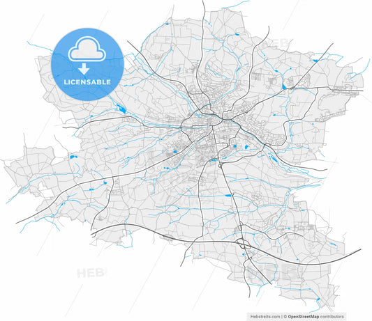 Ansbach, Bavaria, Germany, high resolution vector map - Instant download PDF and JPG