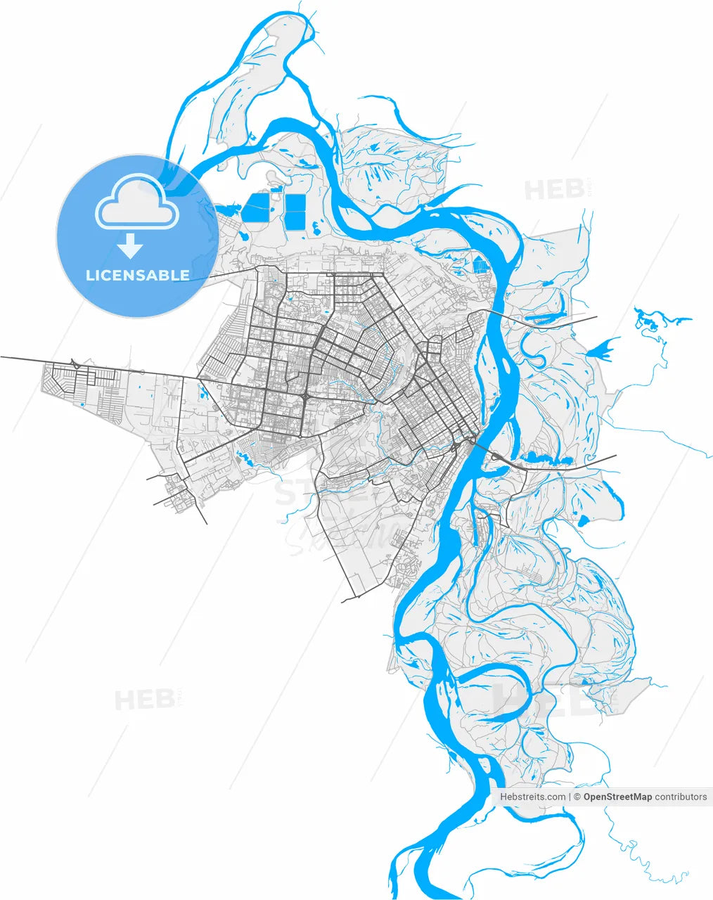 Barnaul, Altai Krai, Russia, high resolution vector map - Instant download PDF and JPG