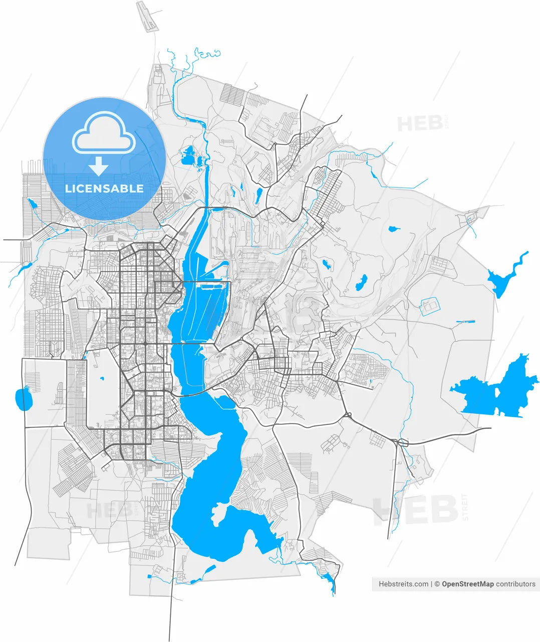 Magnitogorsk, Chelyabinsk Oblast, Russia, high resolution vector map - Instant download PDF and JPG