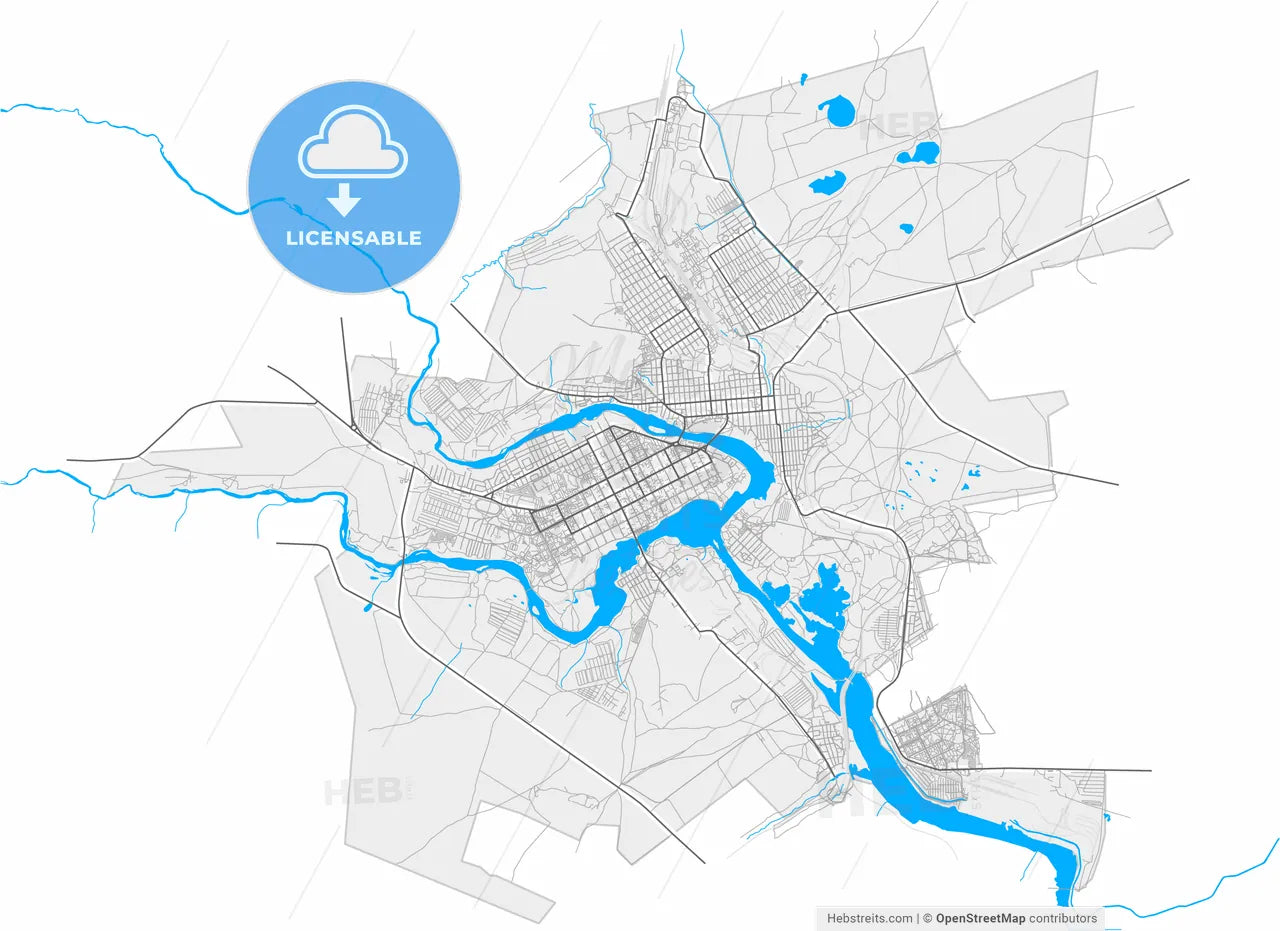 Troitsk, Chelyabinsk Oblast, Russia, high resolution vector map - Instant download PDF and JPG