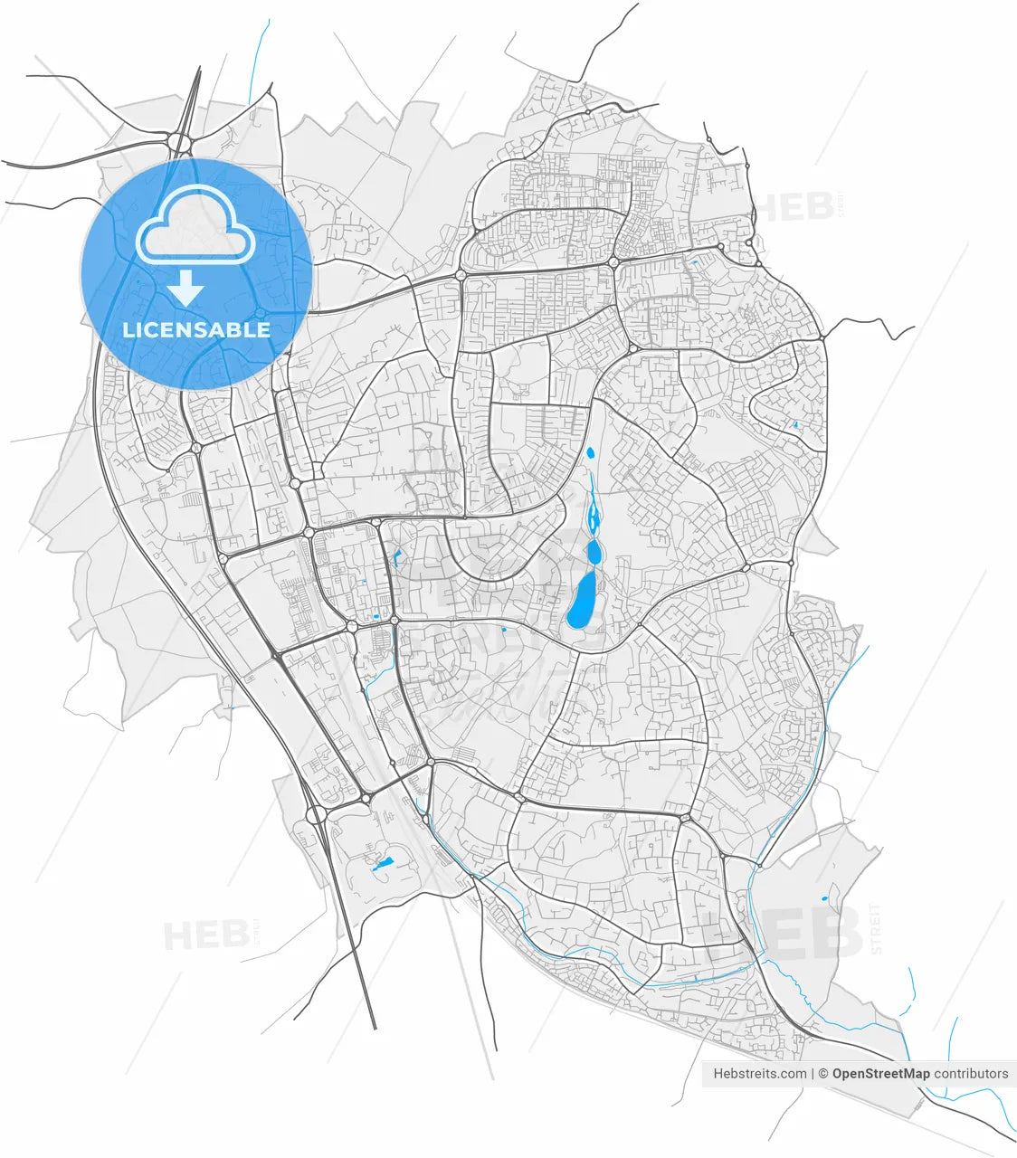 Stevenage, East of England, England, high resolution vector map - Instant download PDF and JPG