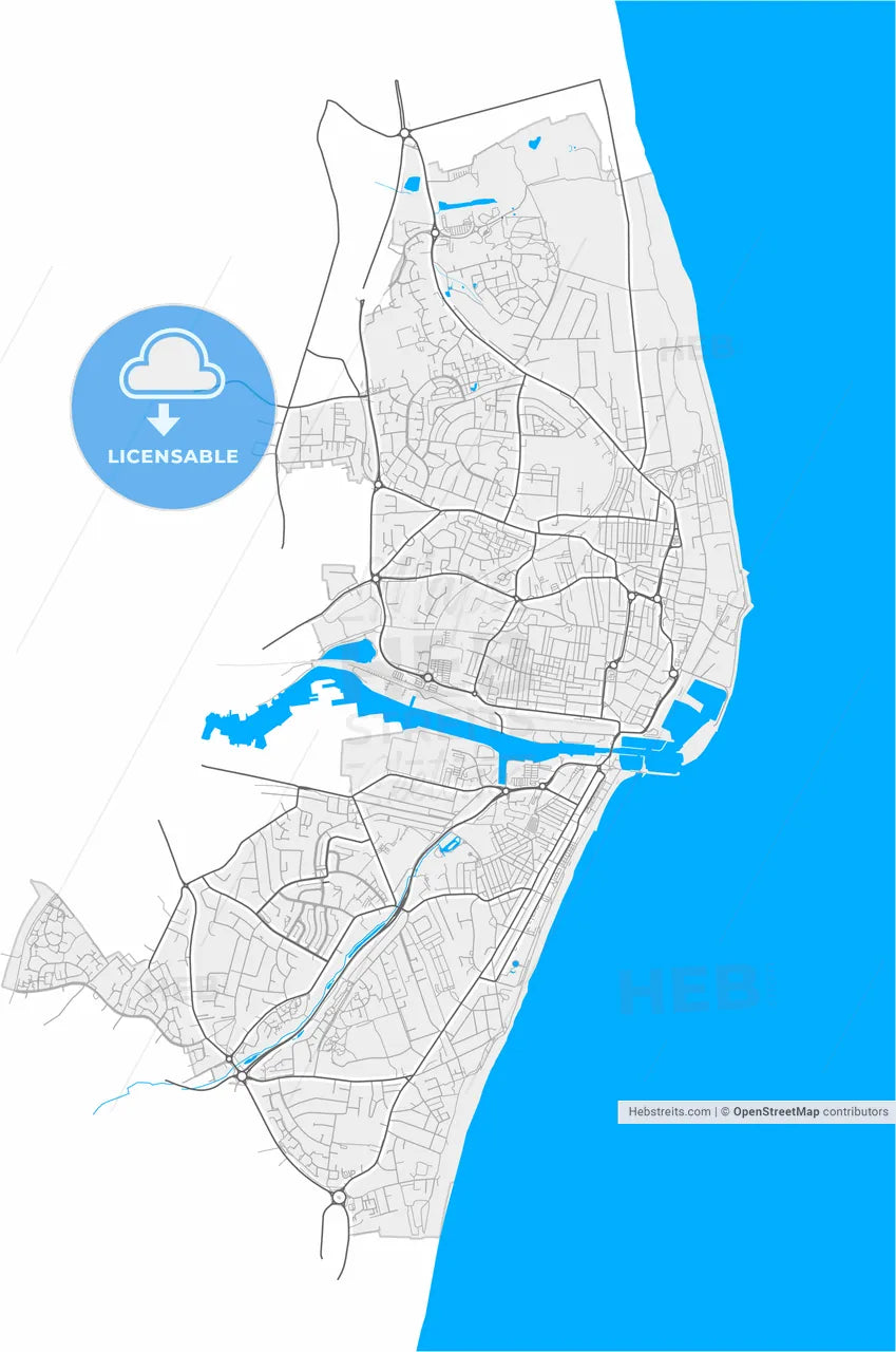Lowestoft, East of England, England, high resolution vector map - Instant download PDF and JPG