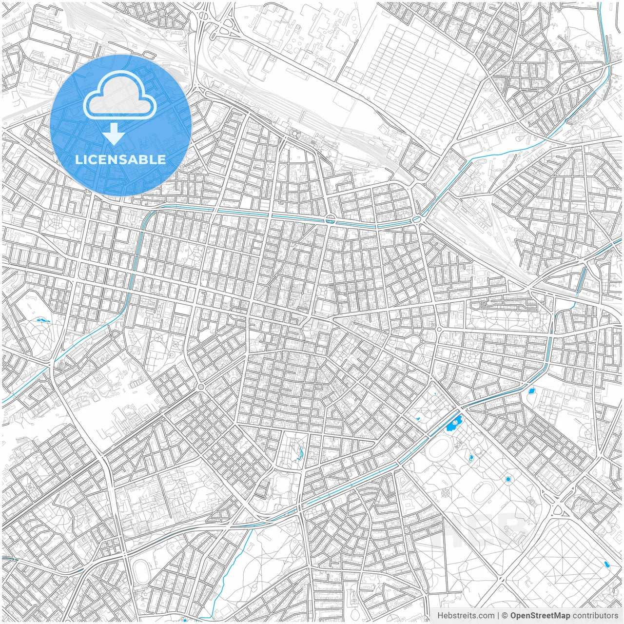 София, Bulgaria, city map with high resolution roads.