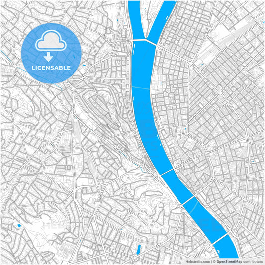 Budapest, Budapest, Hungary, city map with high resolution roads.