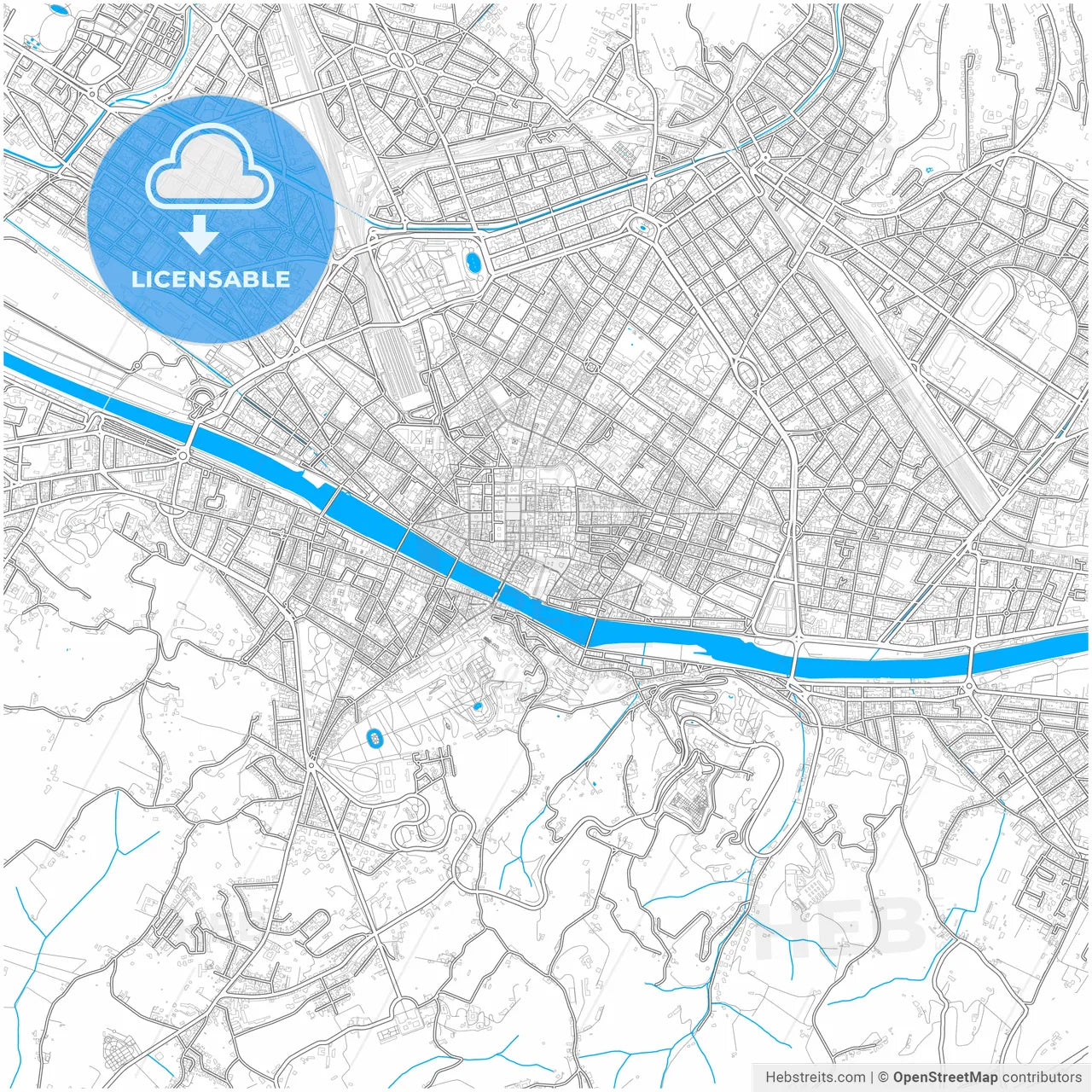 Florence, Tuscany, Italy, city map with high resolution roads.