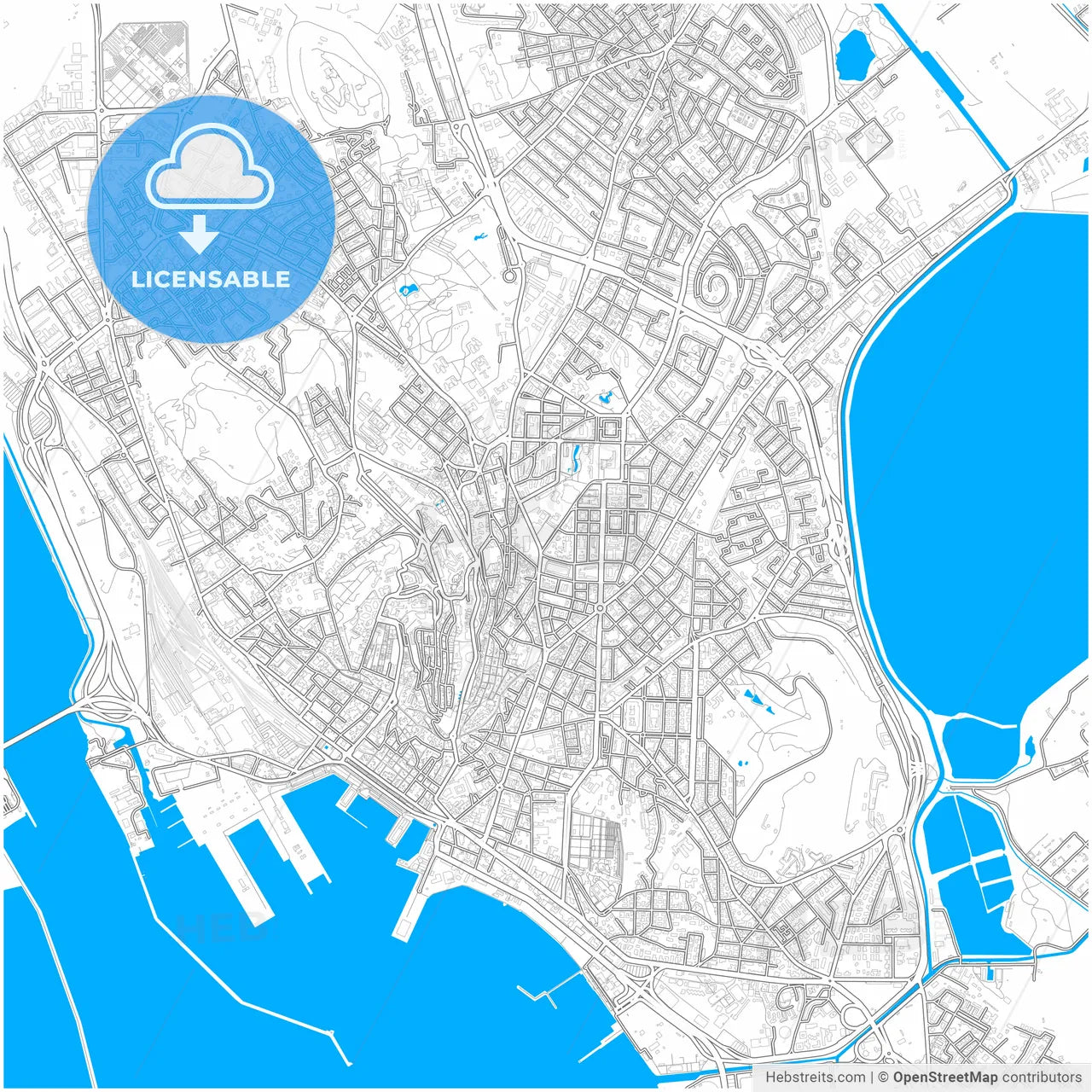 Cagliari, Sardinia, Italy, city map with high resolution roads.