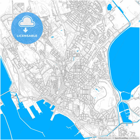 Cagliari, Sardinia, Italy, city map with high resolution roads.