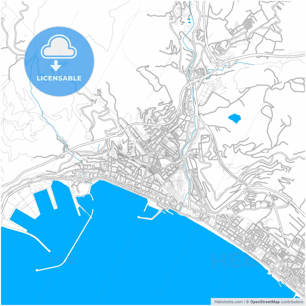 Salerno, Campania, Italy, city map with high resolution roads.