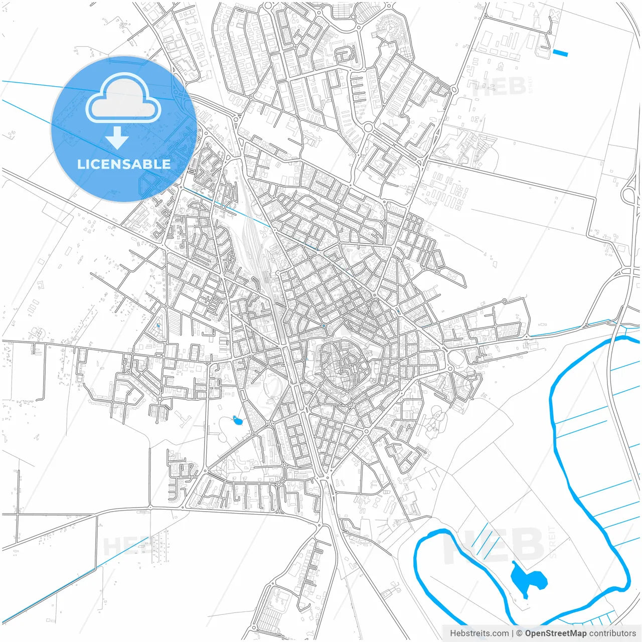Grosseto, Tuscany, Italy, city map with high resolution roads.