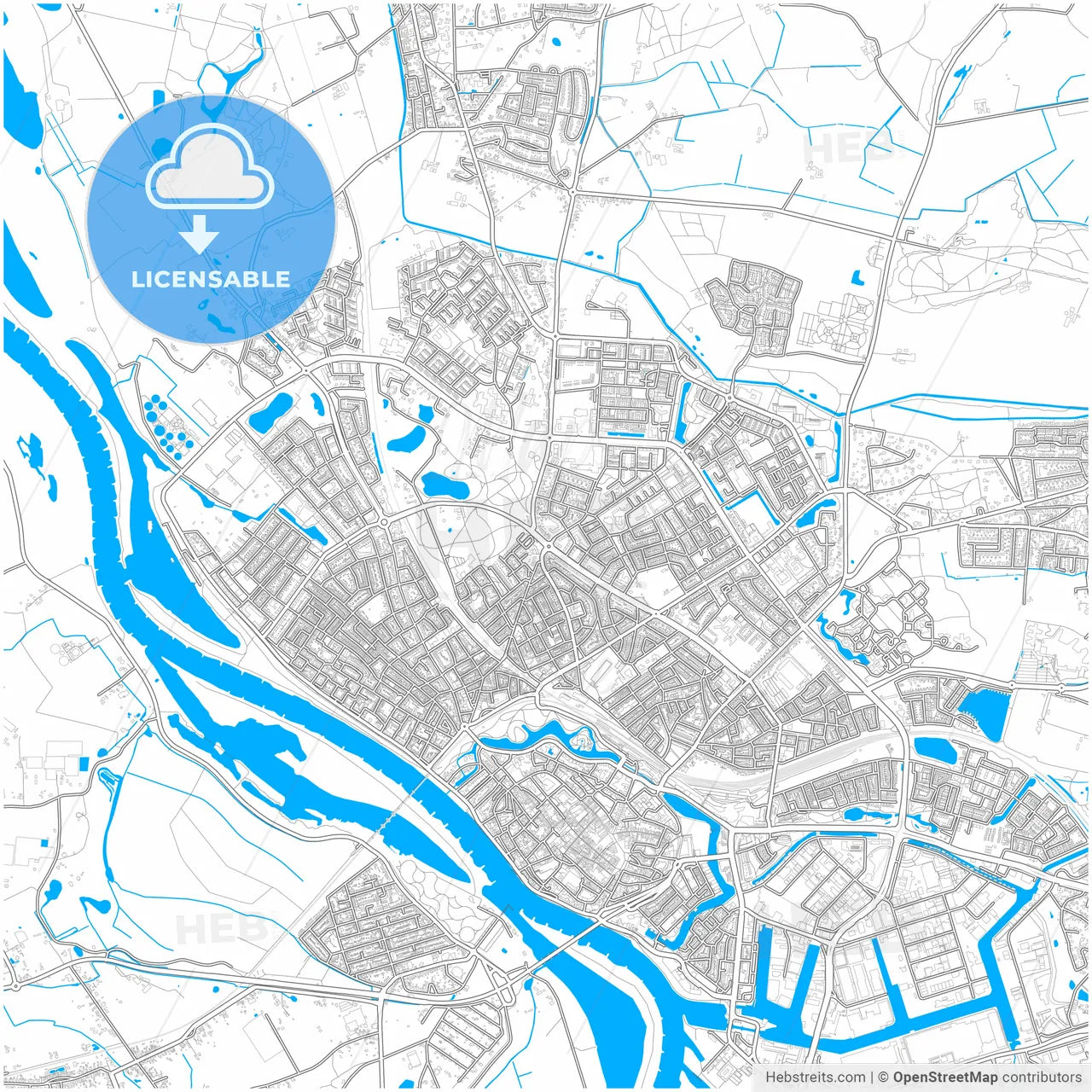 Deventer, Overijssel, Netherlands, city map with high resolution roads.