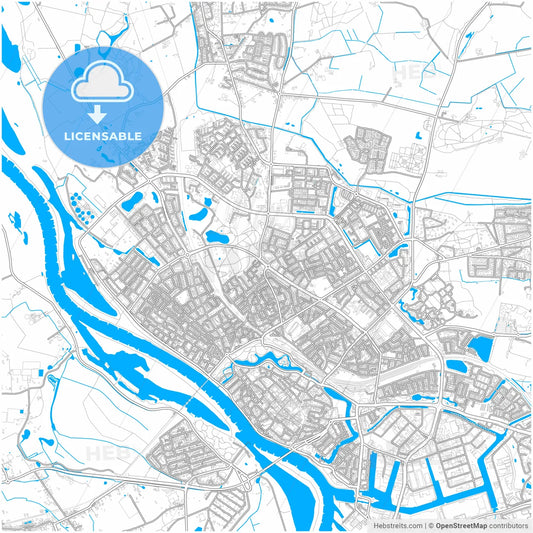 Deventer, Overijssel, Netherlands, city map with high resolution roads.