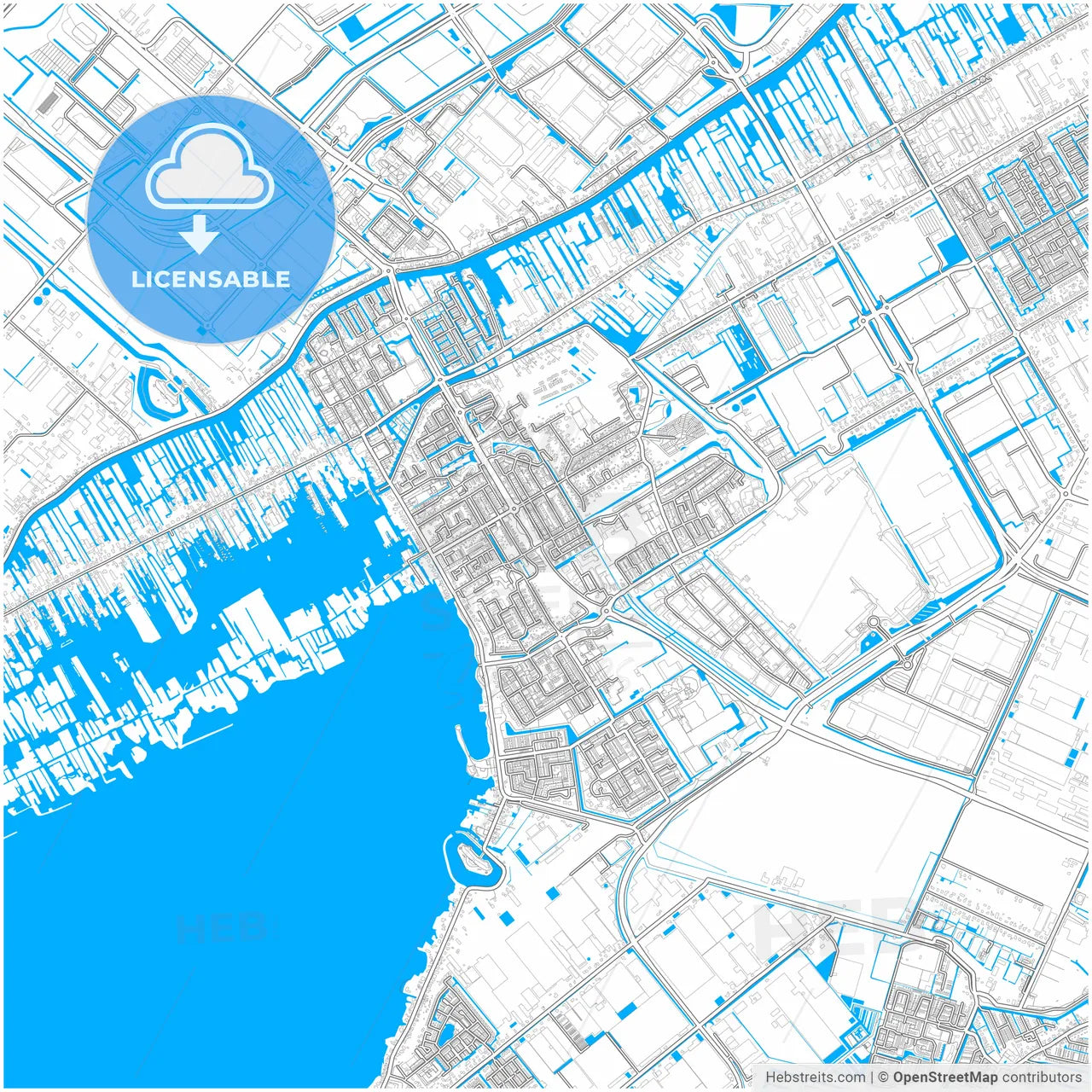 Aalsmeer, North Holland, Netherlands, city map with high resolution roads.
