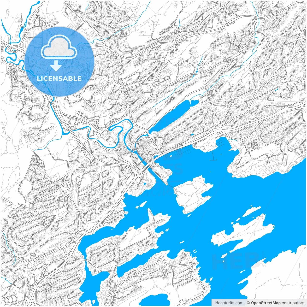 Sandvika, Akershus, Norway, city map with high resolution roads.