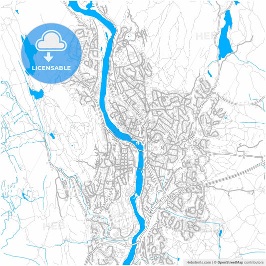 Kongsberg, Buskerud, Norway, city map with high resolution roads.