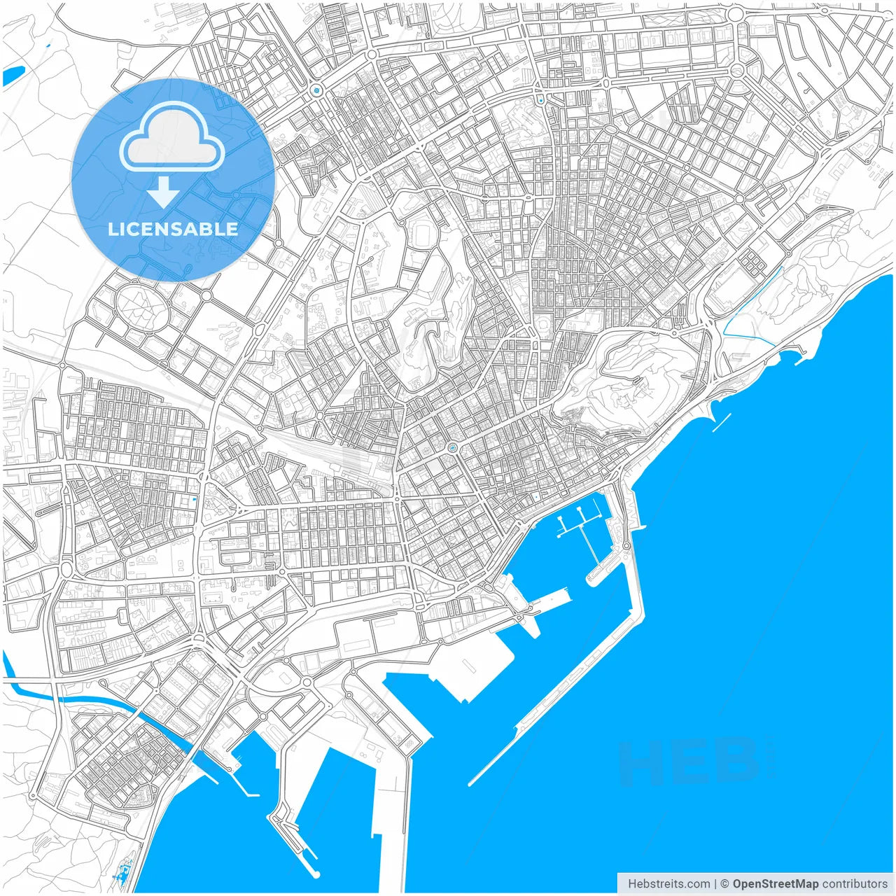 Alicante, Spain, city map with high resolution roads.