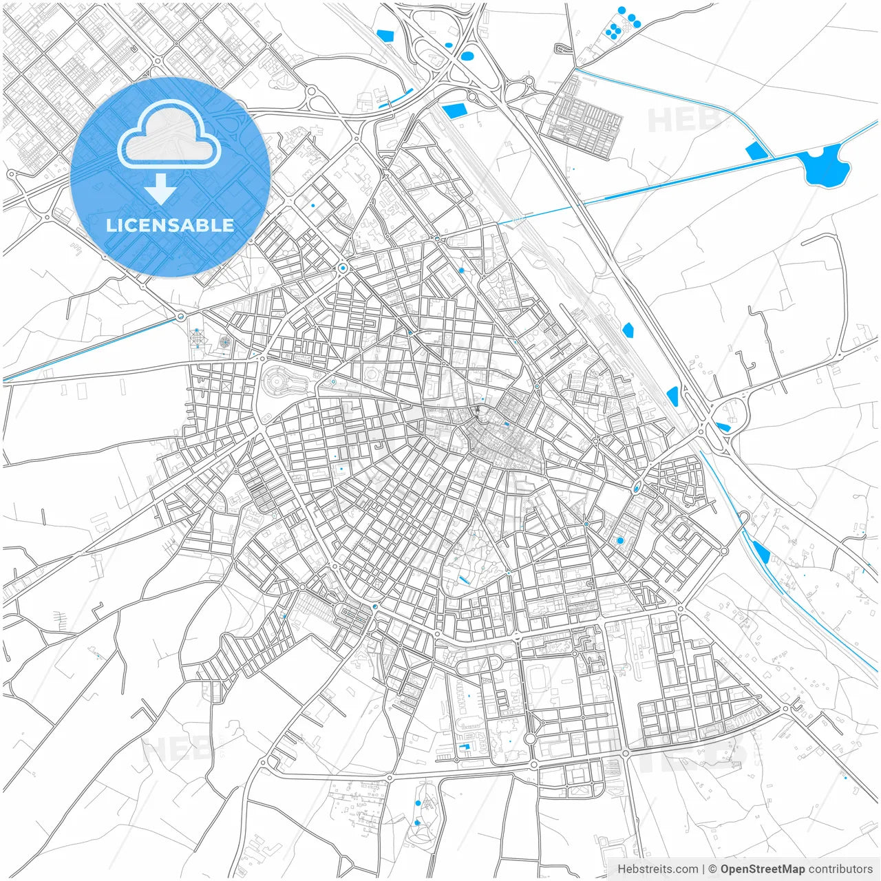 Albacete, Spain, city map with high resolution roads.