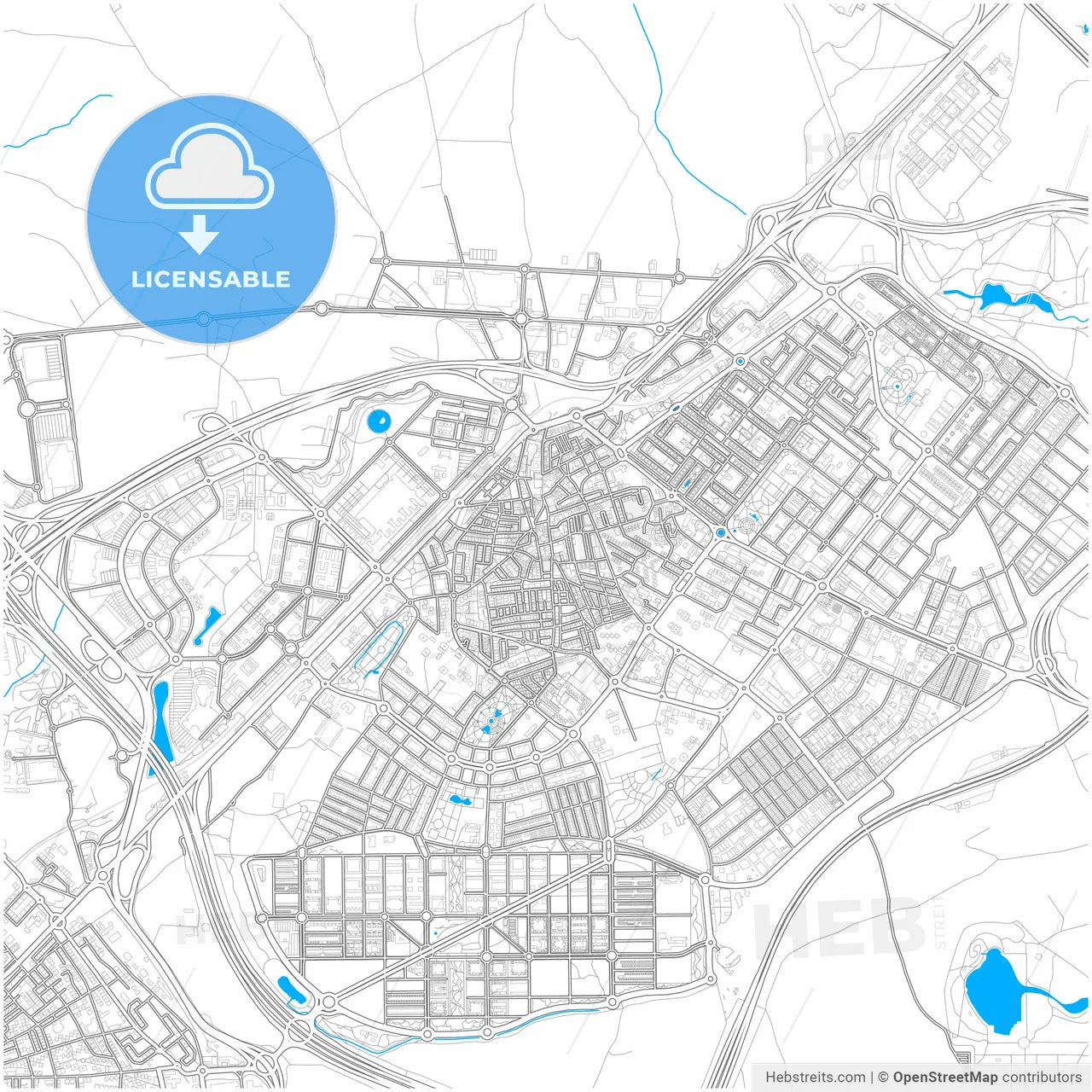 Alcorcón, Madrid, Spain, city map with high resolution roads.