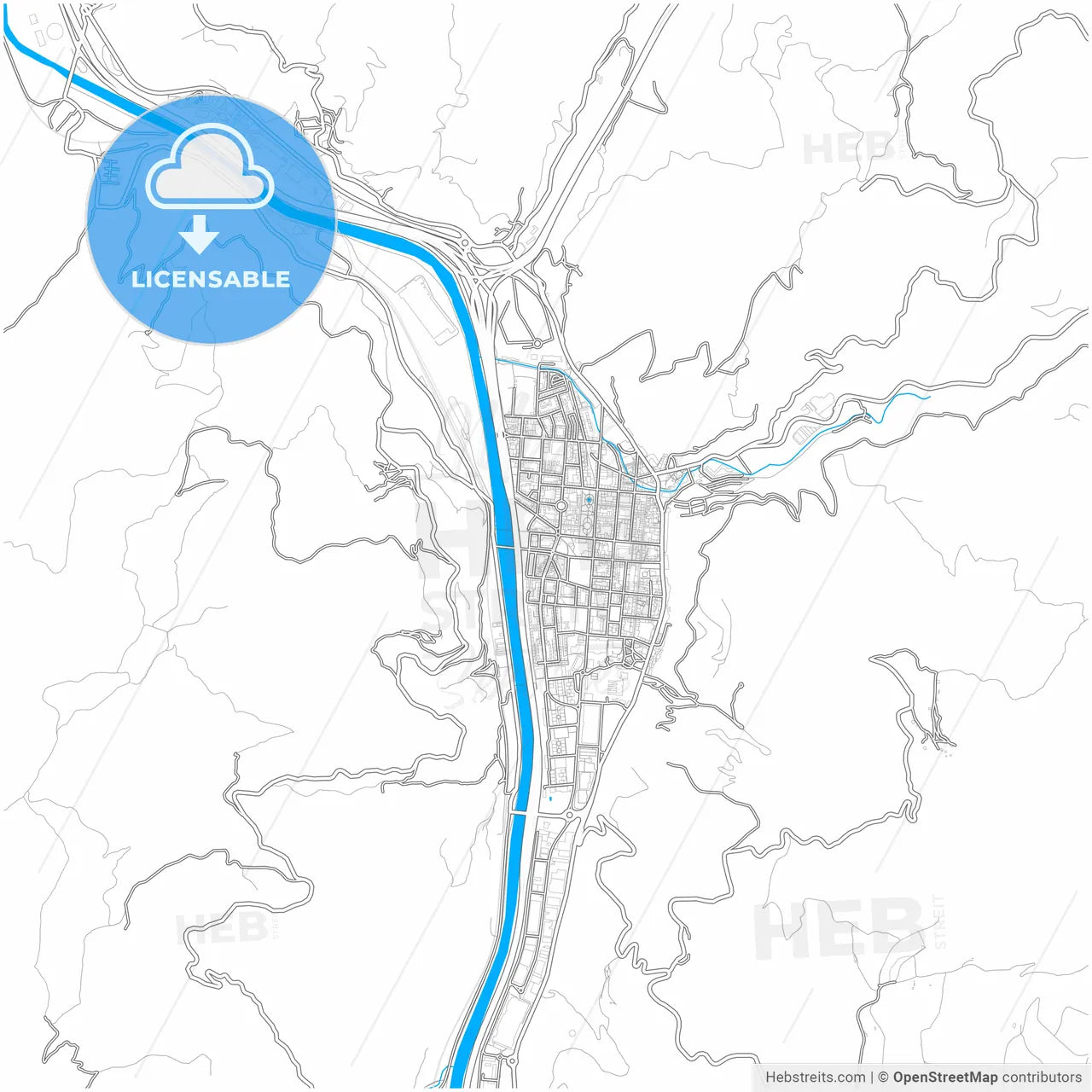 Mieres, Asturias, Spain, city map with high resolution roads.