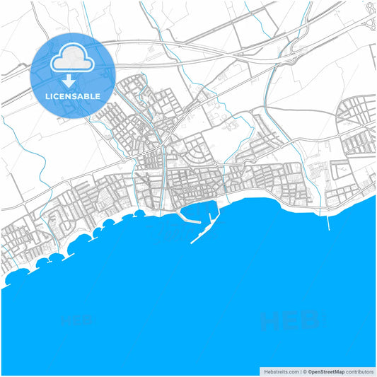 Cambrils, Tarragona, Spain, city map with high resolution roads.