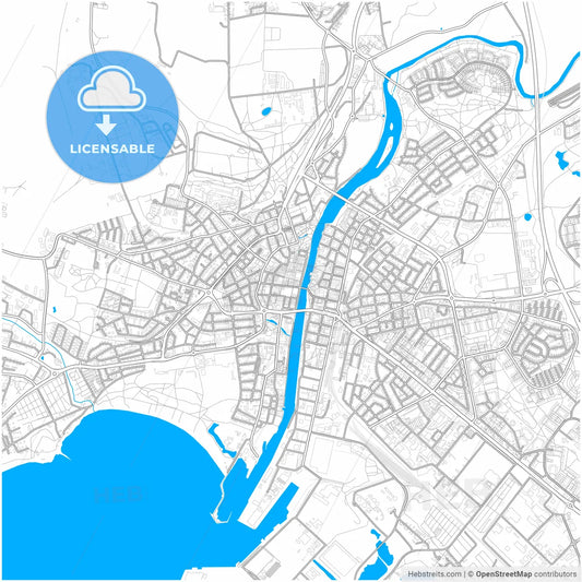 Halmstad, Sweden, city map with high resolution roads.
