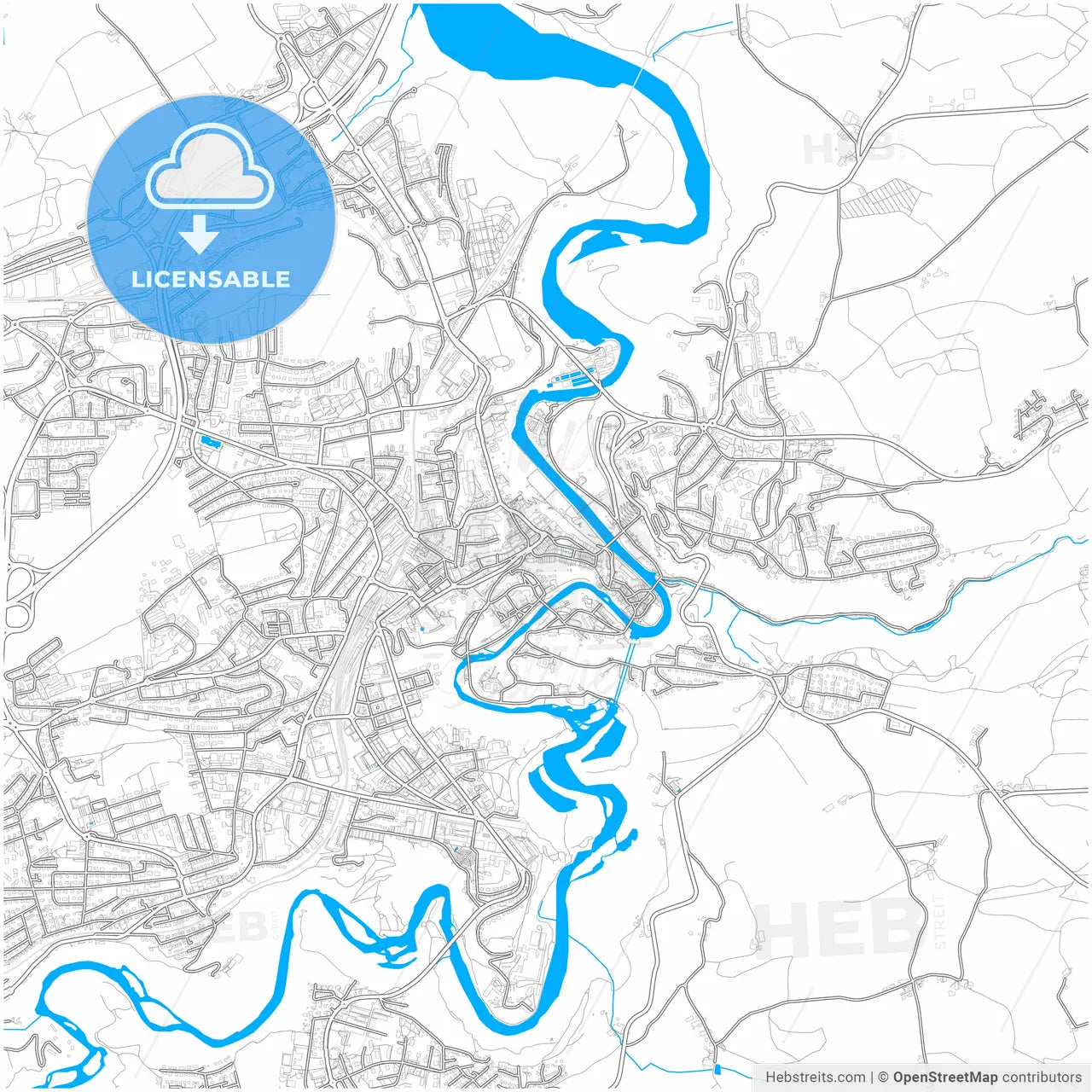 Fribourg, Switzerland, city map with high resolution roads.