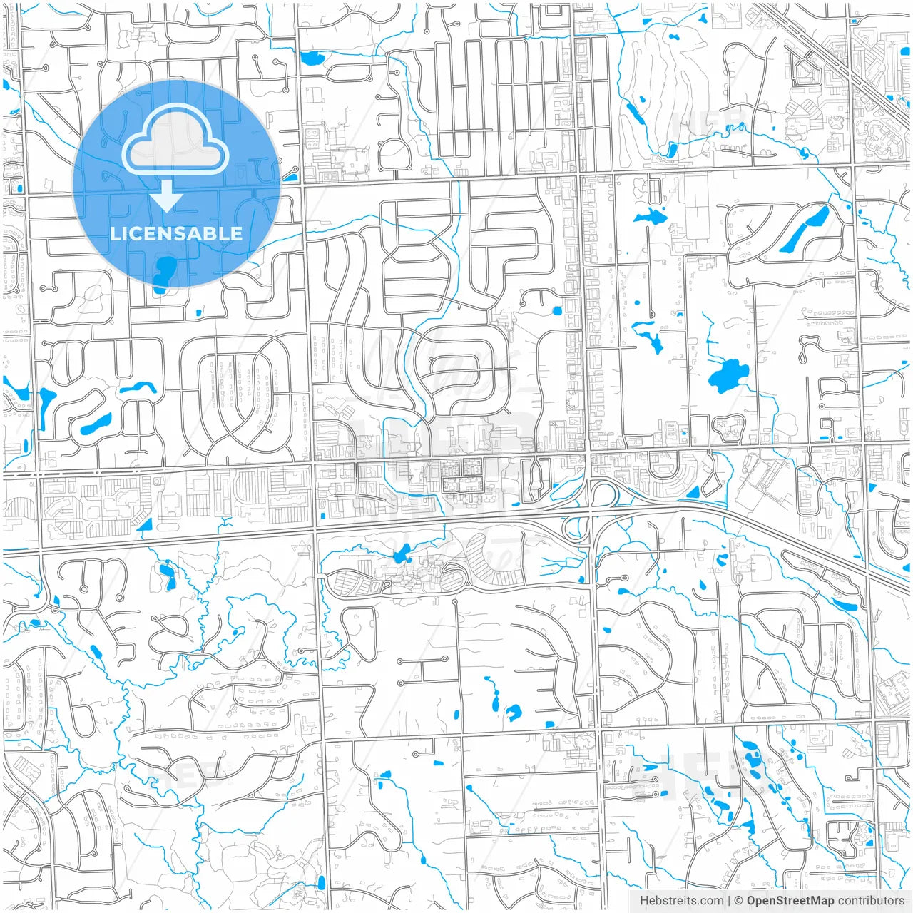 Farmington Hills, Michigan, United States, city map with high resolution roads.