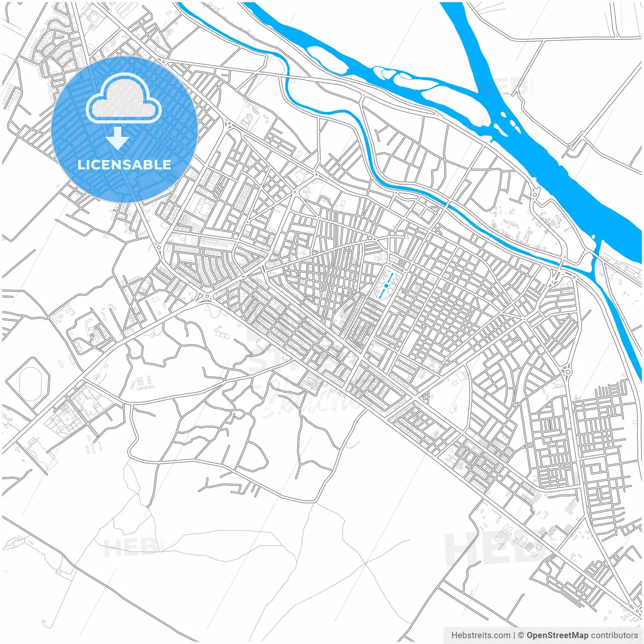 Deir ez-Zor, Syria, city map with high resolution roads.