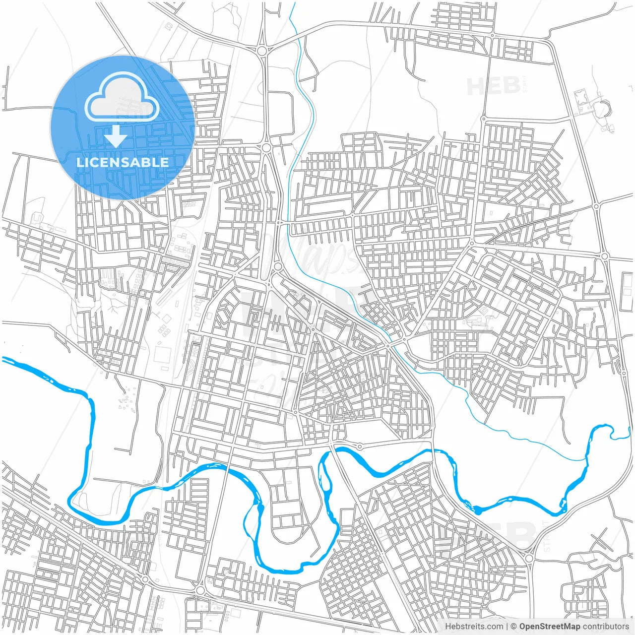 Al-Hasakah, Syria, city map with high resolution roads.