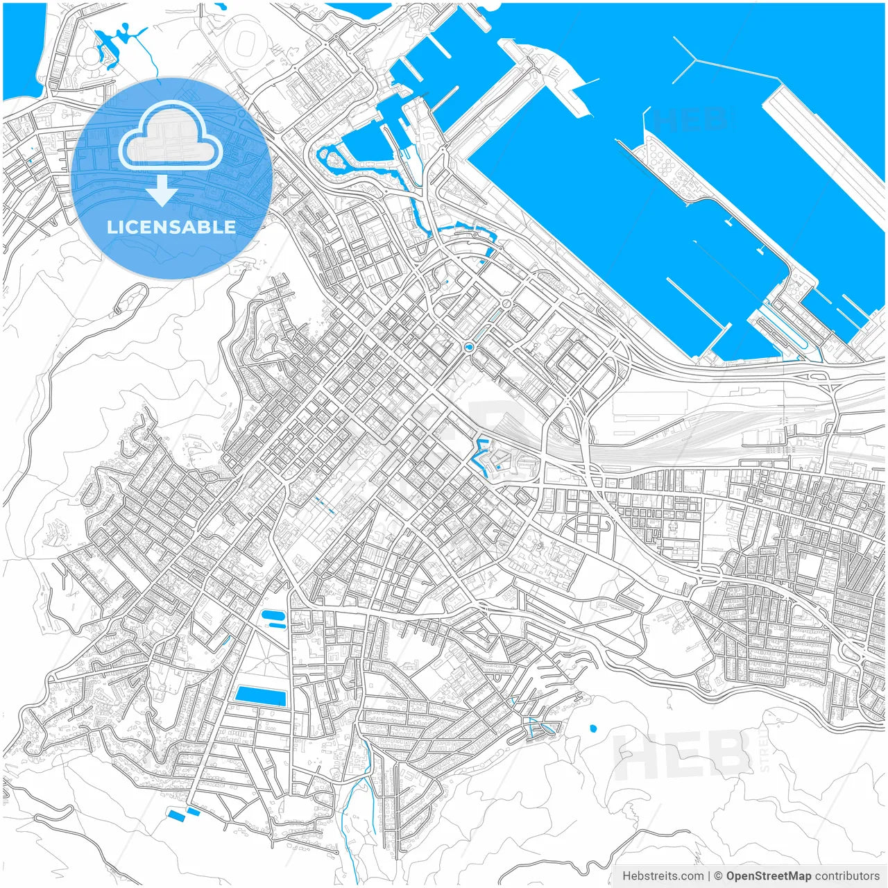 Cape Town, South Africa, city map with high resolution roads.