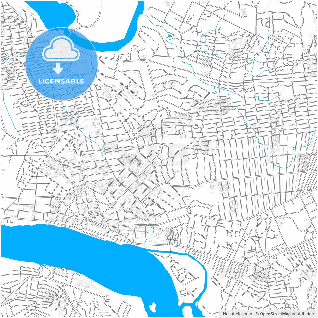 Kisangani, DR Congo, city map with high resolution roads.