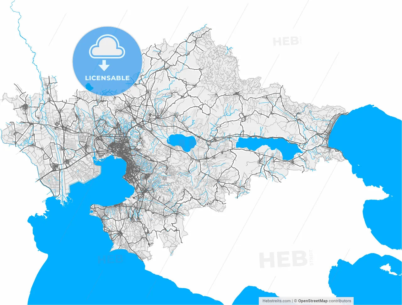 Thessaloniki, Central Macedonia, Greece, high resolution vector map - Instant download PDF and JPG