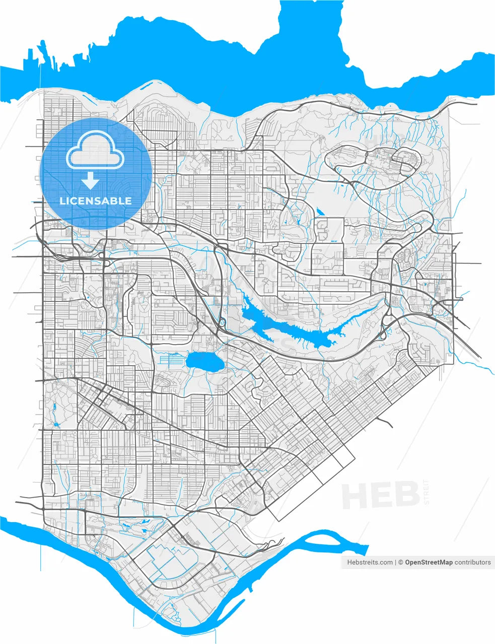 Burnaby, British Columbia, Canada, high resolution vector map - Instant download PDF and JPG