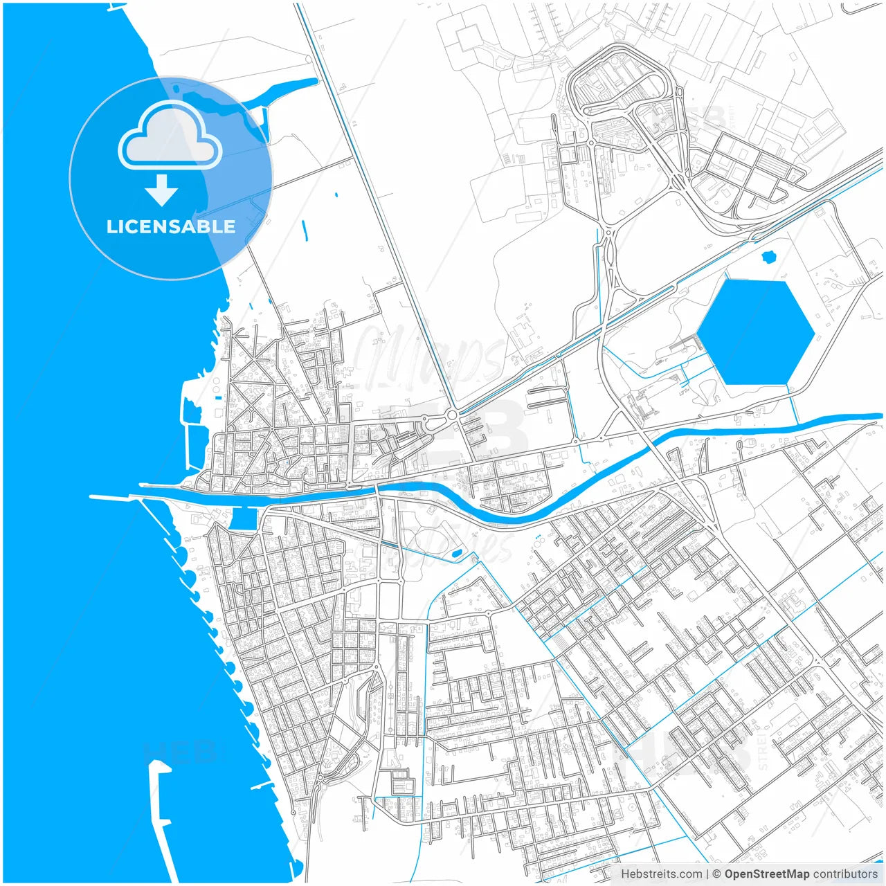 Fiumicino, Lazio, Italy, city map with high resolution roads.