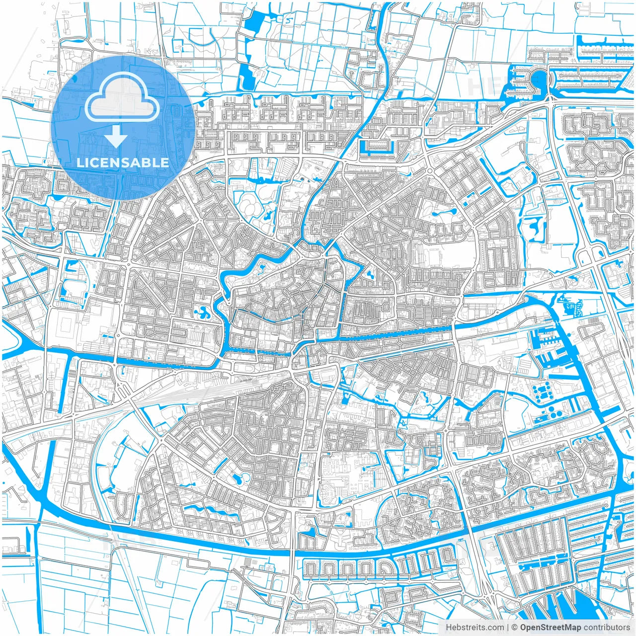 Leeuwarden, Friesland, Netherlands, city map with high resolution roads.