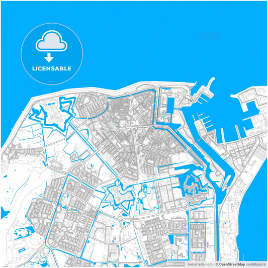 Den Helder, North Holland, Netherlands, city map with high resolution roads.