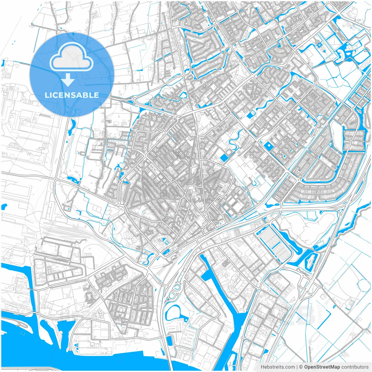 Beverwijk, North Holland, Netherlands, city map with high resolution roads.