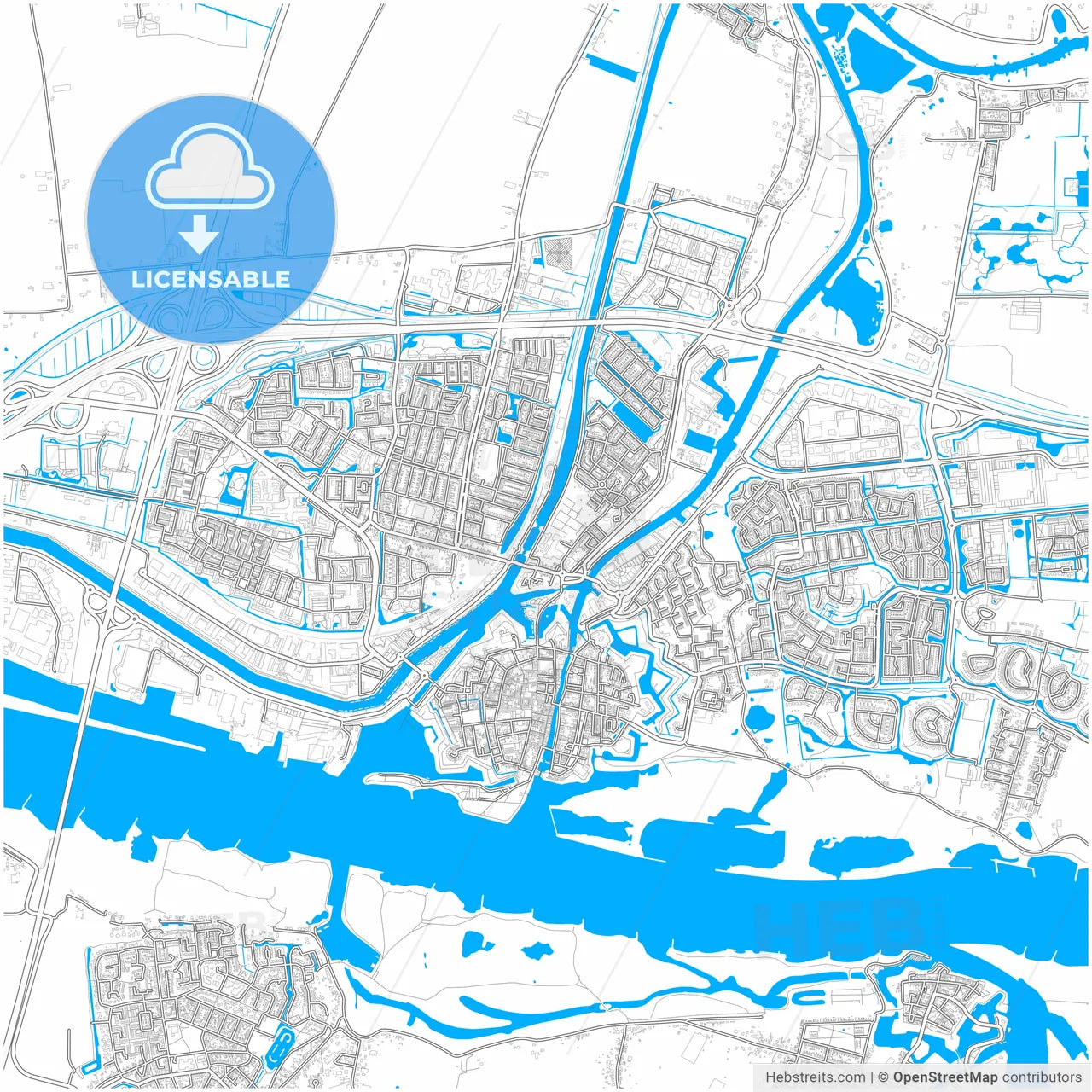 Gorinchem, South Holland, Netherlands, city map with high resolution roads.