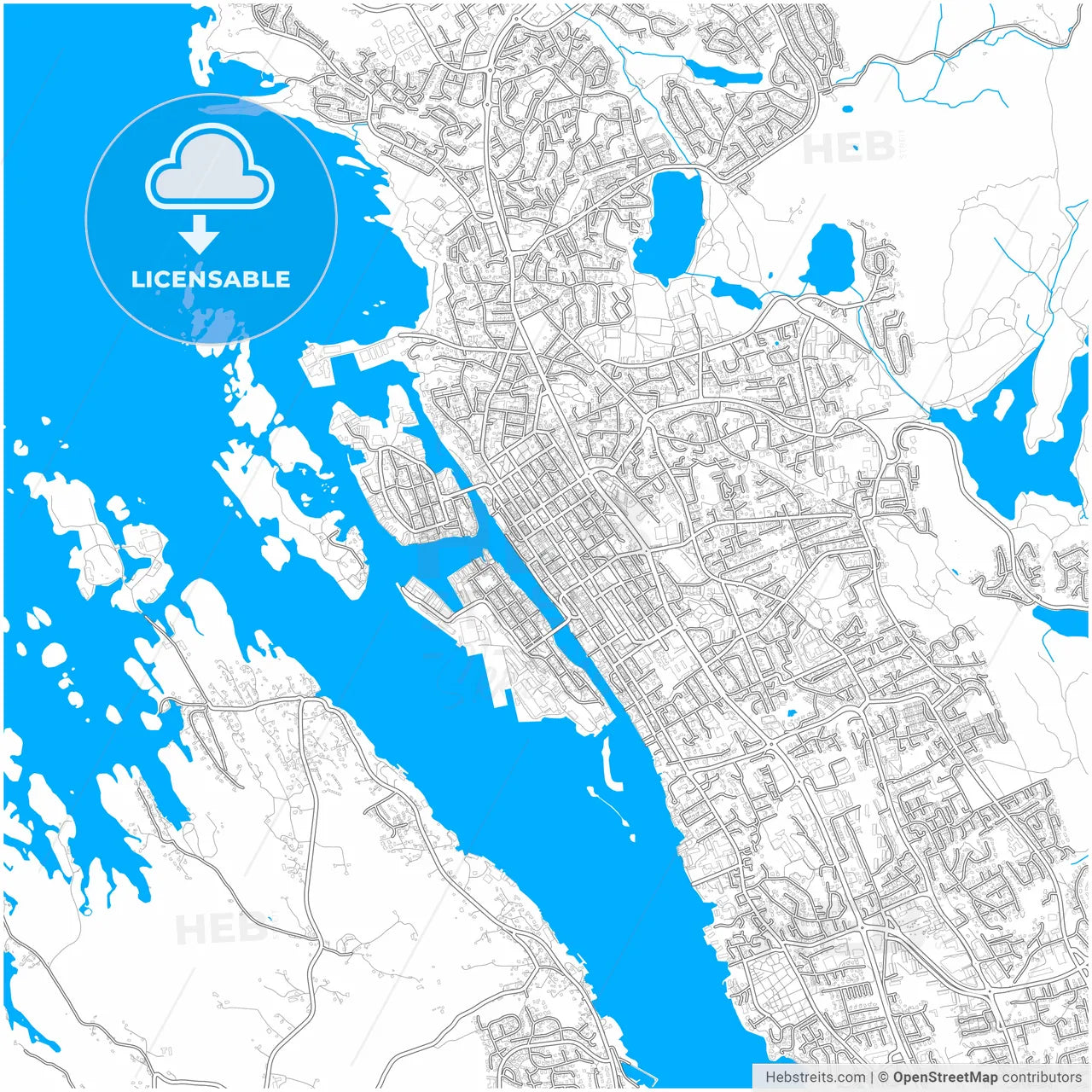Haugesund, Rogaland, Norway, city map with high resolution roads.