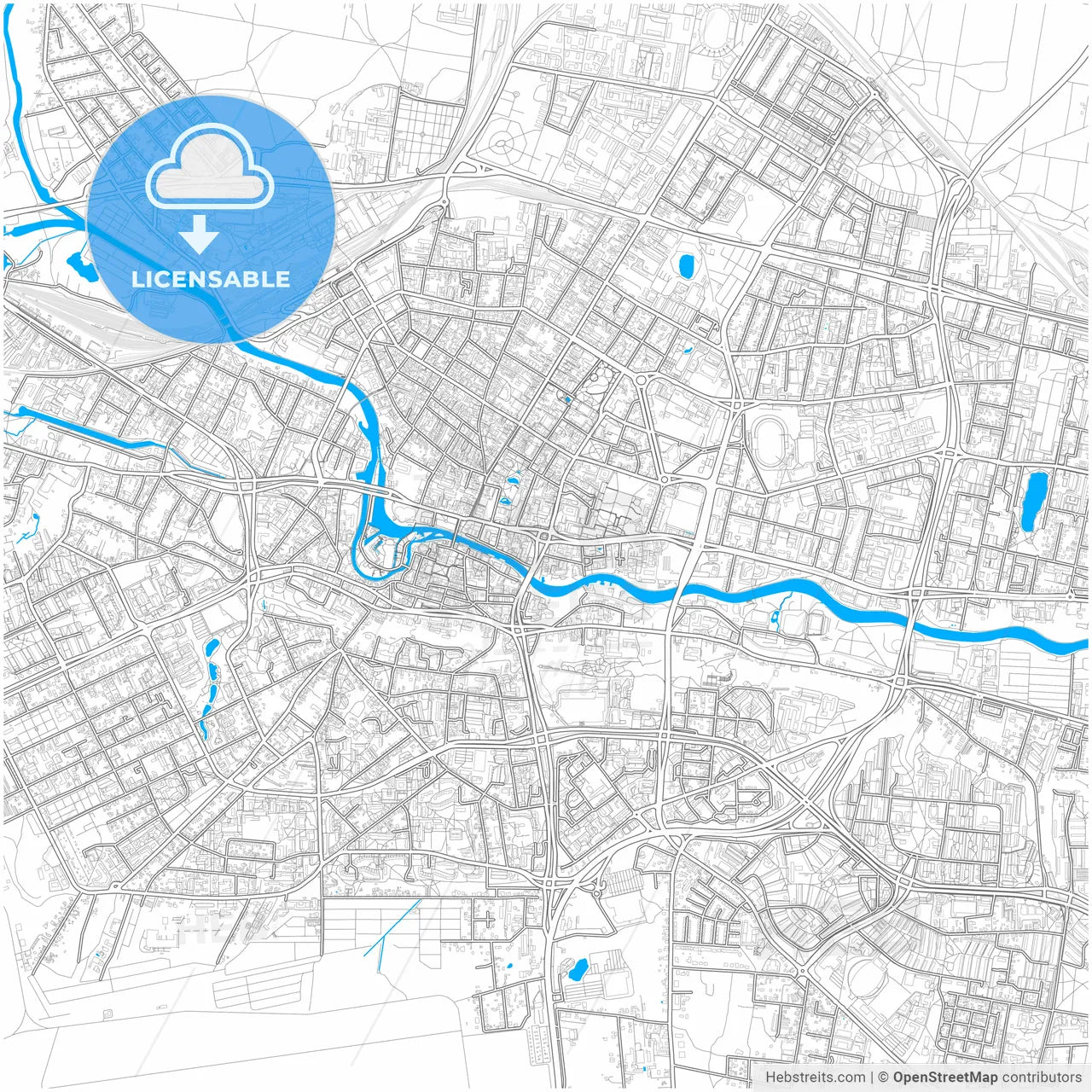 Bydgoszcz, Kuyavian-Pomeranian, Poland, city map with high resolution roads.