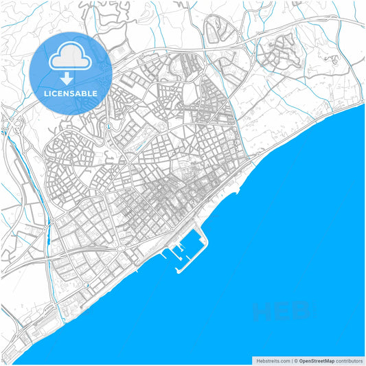 Mataró, Barcelona, Spain, city map with high resolution roads.