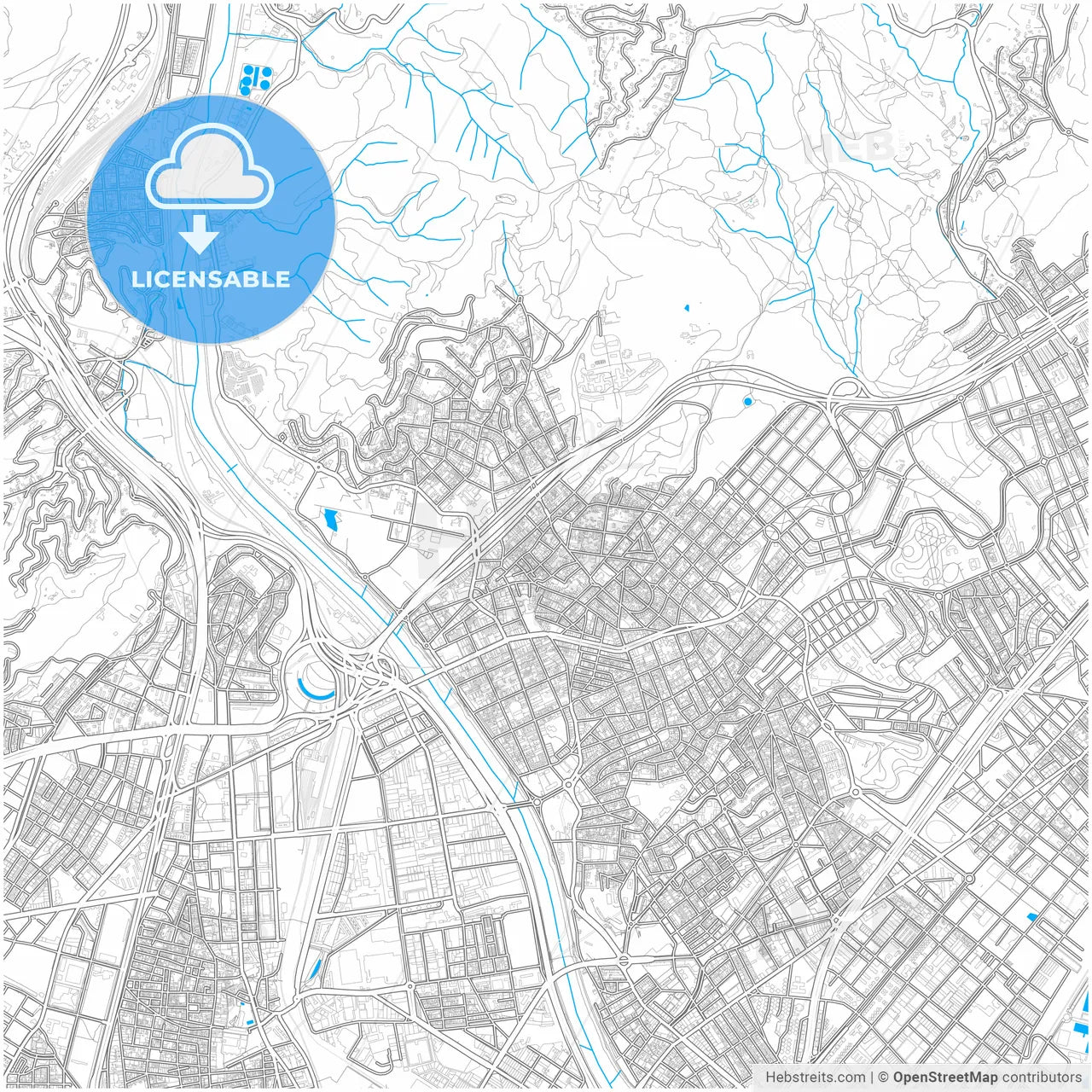 Santa Coloma de Gramenet, Barcelona, Spain, city map with high resolution roads.