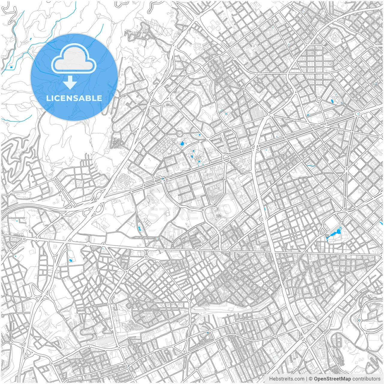 les Corts, Barcelona, Spain, city map with high resolution roads.