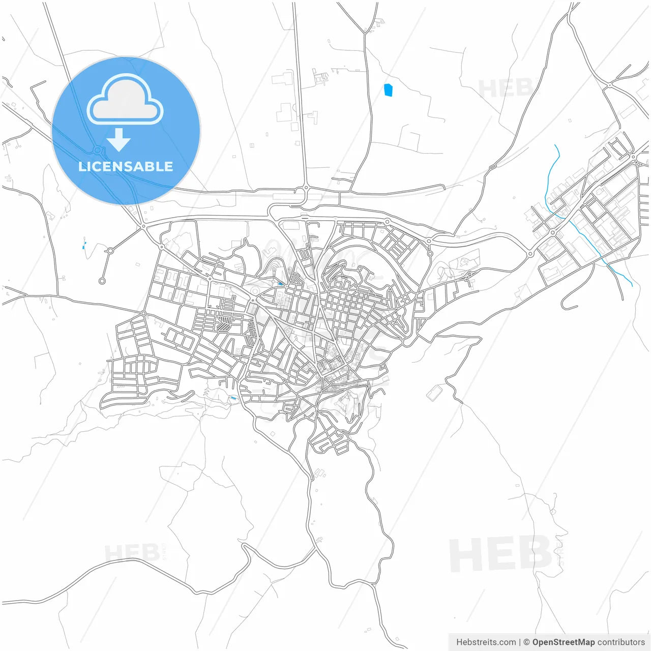 Antequera, Málaga, Spain, city map with high resolution roads.