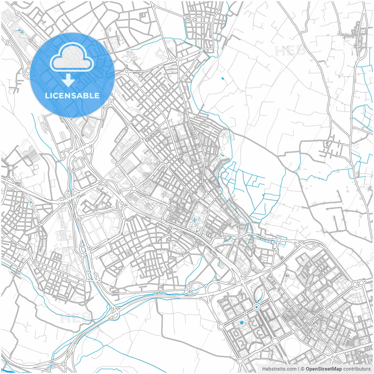 Burjassot, Valencia, Spain, city map with high resolution roads.