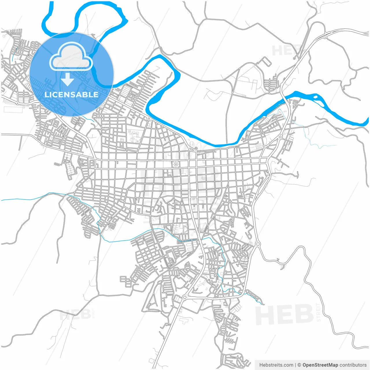 Cartago, Colombia, city map with high resolution roads.