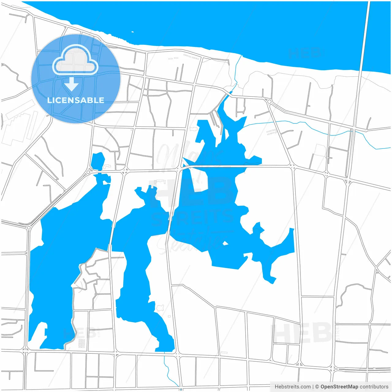Ezhou, Hubei, China, city map with high resolution roads.